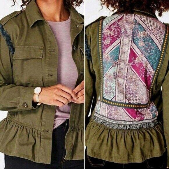 Matilda Jane Jackets & Blazers - Matilda Jane Embroidered Patchwork Military Jacket Sz XS Army Olive Green Artsy